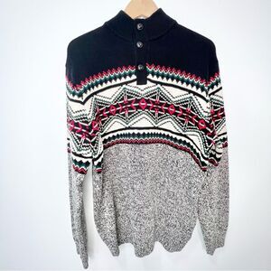 Chaps Ralph Lauren Mock Neck Fair Isle Ski Grandpa Cotton Sweater EUC Large